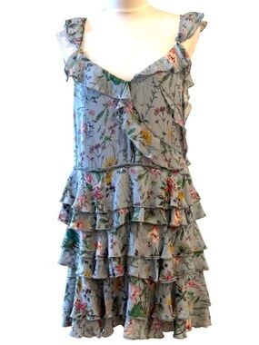 Worn Once The Kooples Anthropologie light blue floral chiffon ruffle dress M